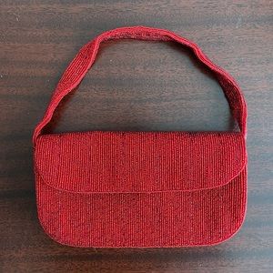 Red Beaded Baguette Bag Clutch Made in Nepal